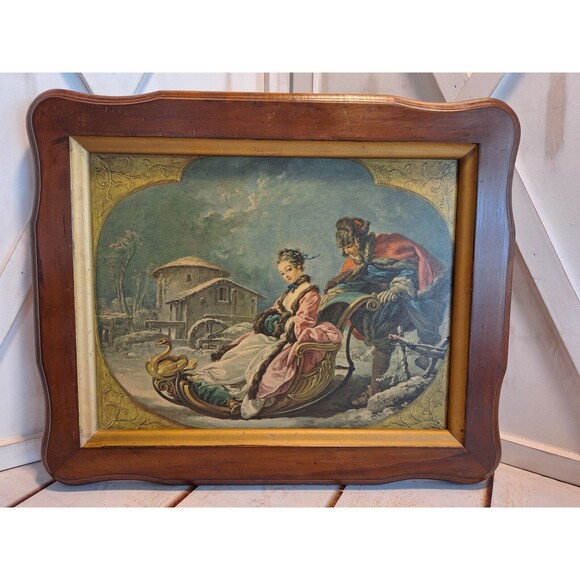FRANCOIS BOUCHER Antique Winter Genre Landscape Photogravure Lithograph 15